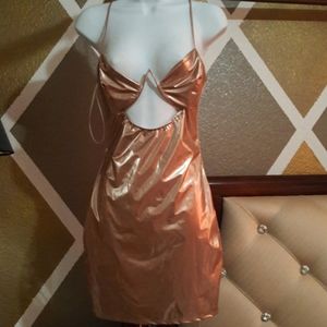 Metallic rose gold mini dress